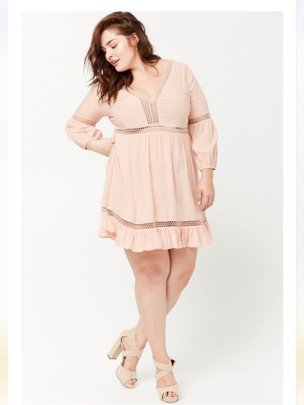 NWT Forever 21 Plus Crochet Peasant Cottagecore Blush Pink Dress 3X